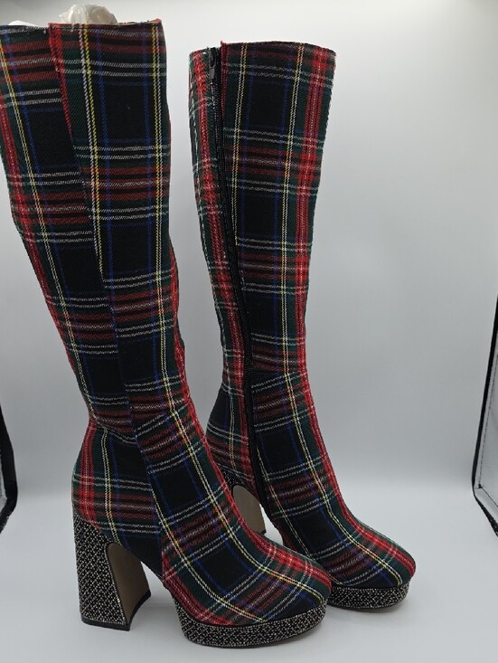 Betsey Johnson Shoes - Betsey Johnson Valeria Red & Black Plaid Knee-high Fashion Boots Size 8.5M
